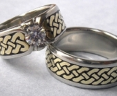 White and Yellow Gold Celtic Eternity Heart Shield Rings